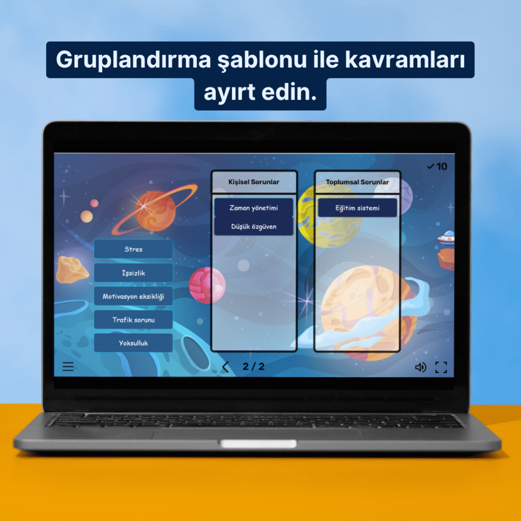 Articulate Storyline 360 Gruplandırılmış Kavramlar Şablonu